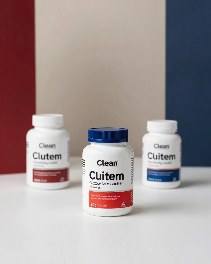 Clean editorial product photography of supplement containers on a
